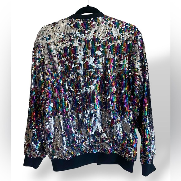 CRESAY Multi Colored Sequined Bomber Jacket Size X-Large Black NWT Hollywood!! - Picture 5 of 14